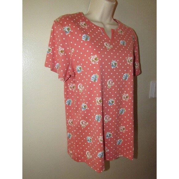 Van Heusen Tops - Van Heusen Womens Top M Pink Floral Casual Summer Knit 100% Cotton Dots New